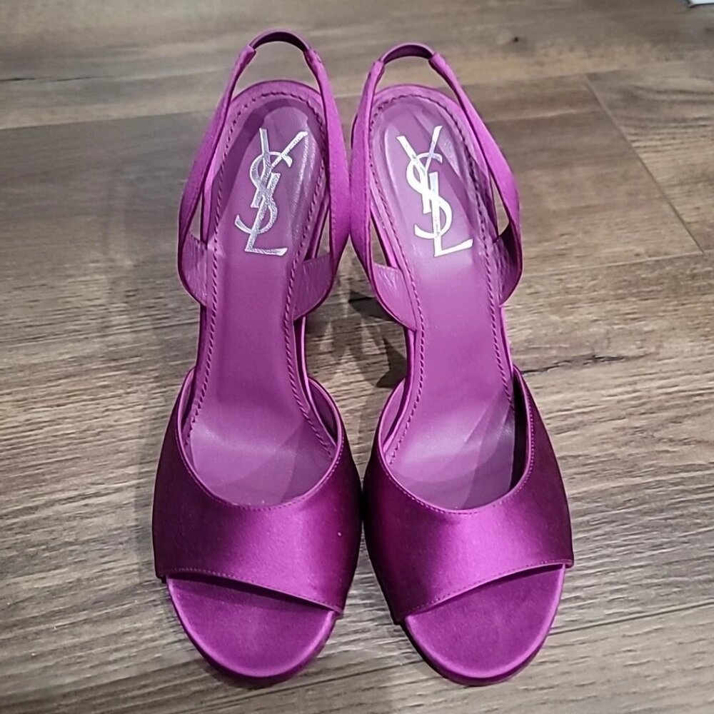 Yves Saint Laurent pink Satin slingback peep-toe sandals heels 38.5 EU / 8.5 US
